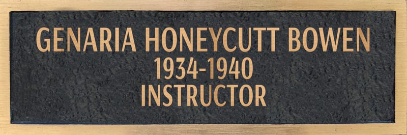 Bronze plaque for Genaria Honeycutt Bowen, retired 1940