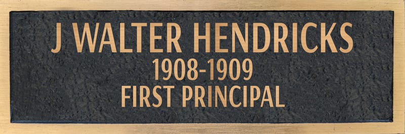 Bronze plaque for J Walter Hendricks, retired 1909