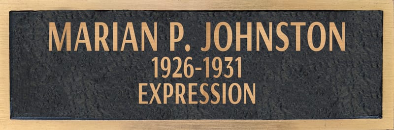 Bronze plaque for Marian P. Johnston, retired 1931