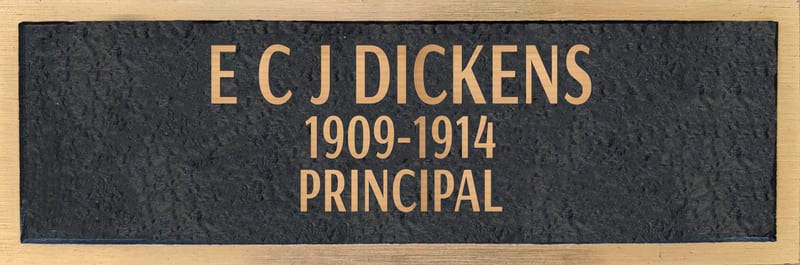 Bronze plaque for E C J Dickens, retired 1914