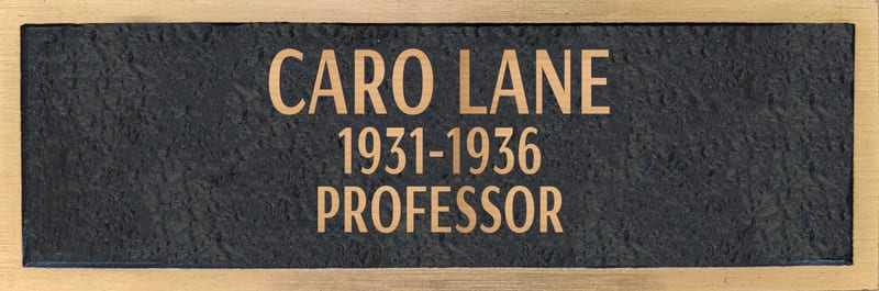 Bronze plaque for Caro Lane, retired 1936