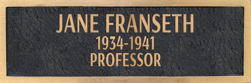 Bronze plaque for Jane Franseth, retired 1941