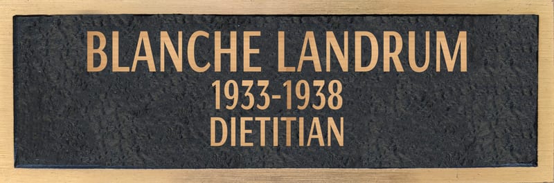 Bronze plaque for Blanche Landrum, retired 1938