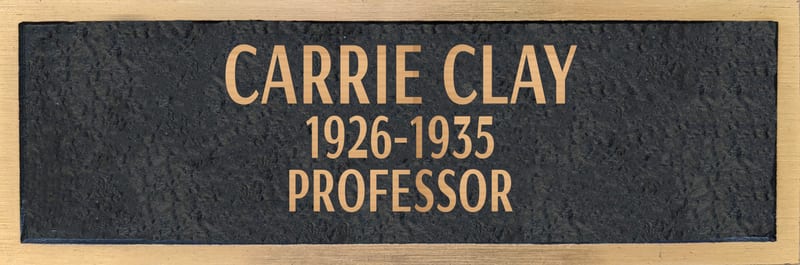 Bronze plaque for Carrie Clay, retired 1935