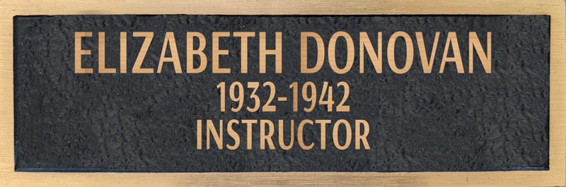 Bronze plaque for Elizabeth Donovan, retired 1942