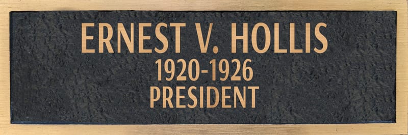 Bronze plaque for Ernest V. Hollis, retired 1926